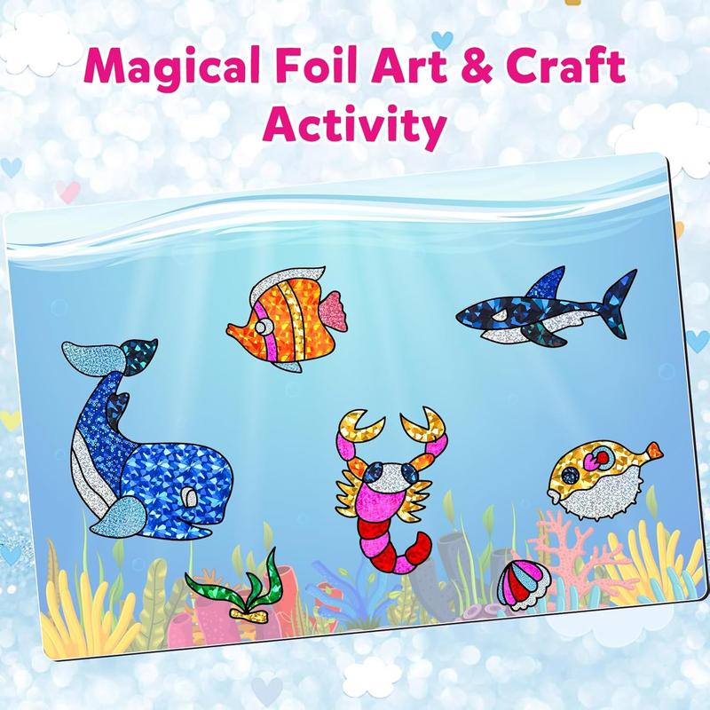 Foil Art Kit for Kids - Foil Fun Craft Kits & Supplies, No Mess Art for Kids, Foil Foam Stickers Art Craft Activity for Kids, DIY Creative Activity Birthday Christmas Gift Travel Toys for Girls Boys