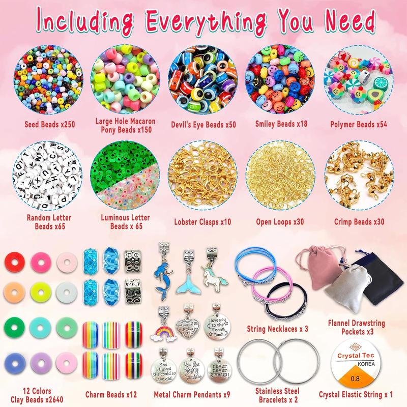 Girls Toys Bracelet Making Kit -3400Pcs Beads for Charm Jewelry Making Kit Supplies, Unicorn Mermaid Crafts Birthday Christmas Gifts for Girls Ages 5 6 7 8 9 10 11 12 Years Old leitait