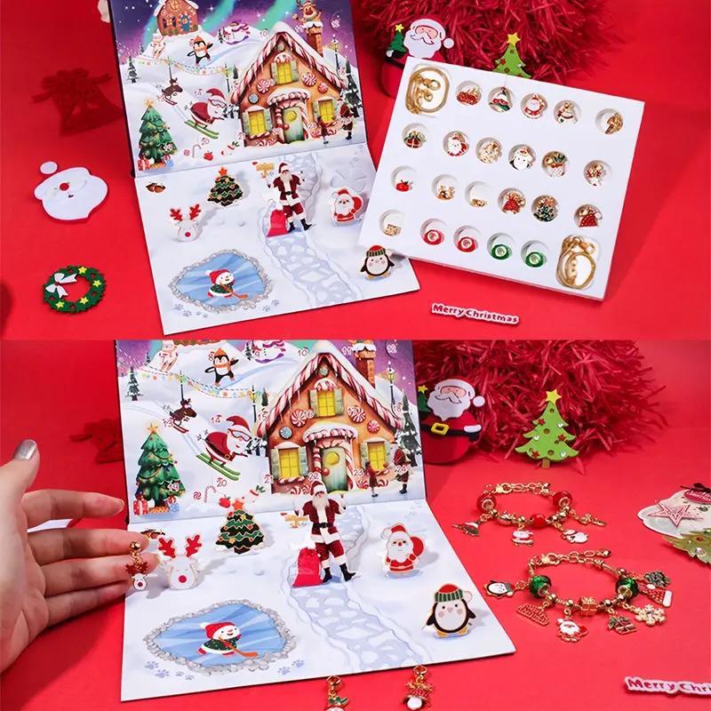 Christmas Themed Beading Kit, 24pcs set DIY Jewelry Making Kit with 22 Charms & 2 Chains, Festive Craft Set for Vacation Style Accessories