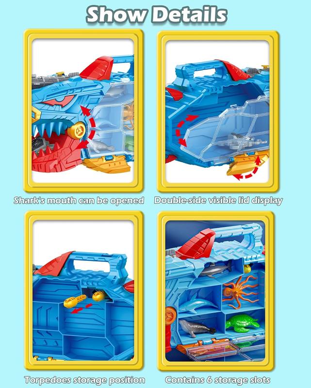 Shark Toy, Ocean Animals Toys Deep Sea Creatures Toy with Truck Toys Cars, Gifts for 3 Plus Year Old Girls and Boys, 18pcs Toys Set for Kids