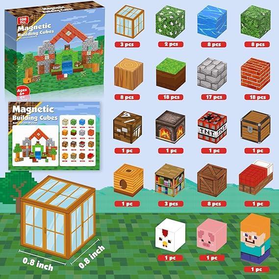 Magnetic Blocks-100PCS Magnetic BuildingBlocks Magnetic Tiles Stacking, Build MineMagnet World Set, STEM Montessori SensoryToys magnet blocks