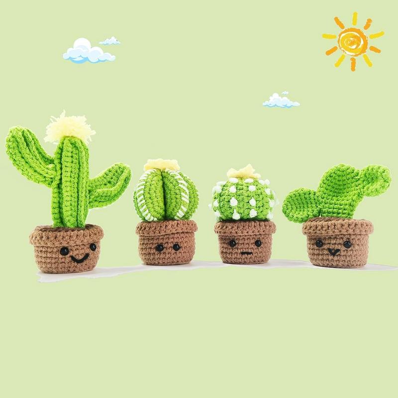 4 Style Cactus Crochet Kit for Beginner, Step-by-Step Crochet Tutorial Help to Easy Get Start, DIY Crochet Knitting Material Kit Include All Tools Needed, Best Gift for Friends and Someone You Love