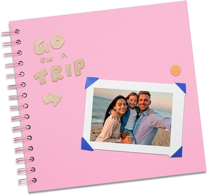 8X8 Inch DIY Scrapbook Photo Album, Kraft Blank Paper Scrap Book 40 Pages Memory Book for Wedding Family, Pink