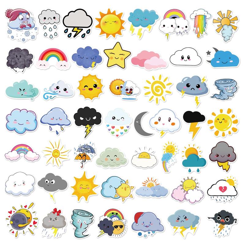 50pcs pack Cute Cartoon Weather Series Graffiti Stickers for Decorative Stickers, DIY Creative Toys