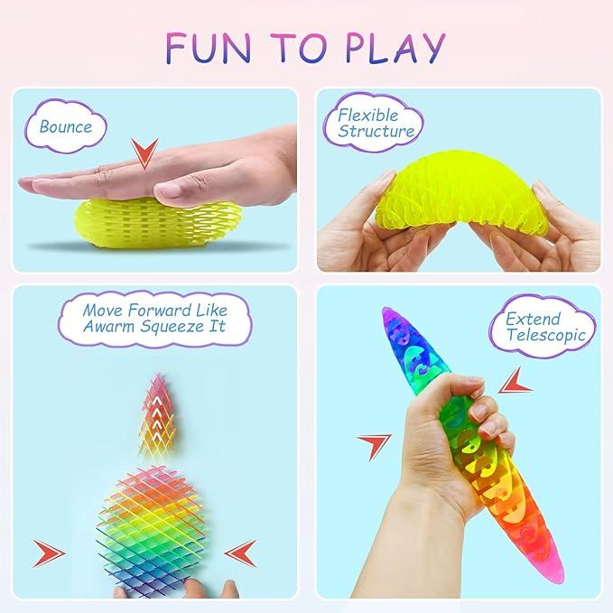 Fidget Worm Toy, Desk Fidgets for Adults, 3D Printing Elastic Worm Shaped Ornament Pocket Squeeze Toys, Fidget Sensory Toys for Kids, Relieves Stress Anxiety Finger Toys for Adults Children