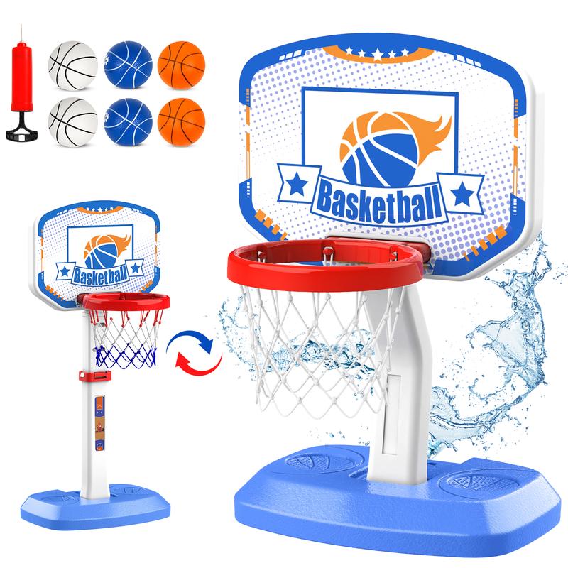 M SANMERSEN Pool Basketball Hoop - Adjustable Height Basketball Hoop for Indoor and Outdoor Poolside Play, Pool Toys Summer Water Games for Kids and Adults - Includes 6 Balls, 2 Nets and Pump indoor basketball