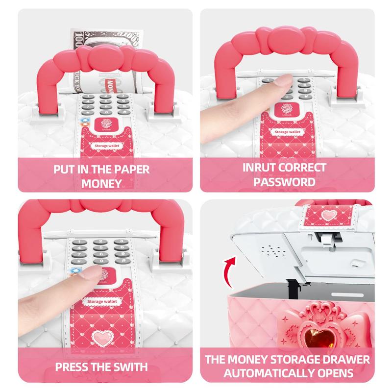 Princess Heart Shaped Money Pretend Play Toy, 1 Set Automatic Paper Money Rolling Toy with Light & Music, Pretend Play Toy, Birthday Gift