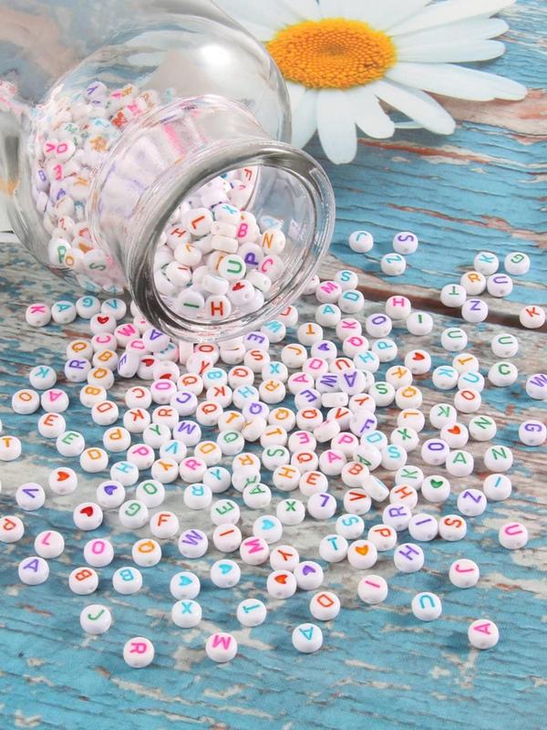 Letter & Heart Shaped Bead, Simple Round Acrylic Bead, Diy Jewelry Accessories for Bracelet & Necklace Making