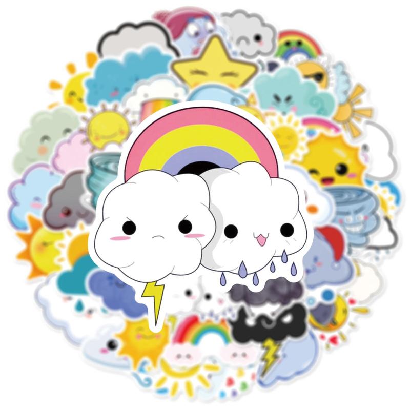 50pcs pack Cute Cartoon Weather Series Graffiti Stickers for Decorative Stickers, DIY Creative Toys