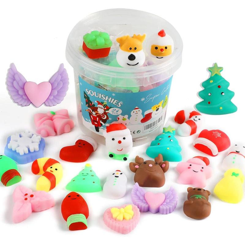 Squishies Squishy Toy 24pcs Party Favors for Kids Mochi Squishy Toy moji Kids Mini Kawaii squishies Mochi Stress Reliever Anxiety Toys Easter Basket Stuffers fillers with Storage Box