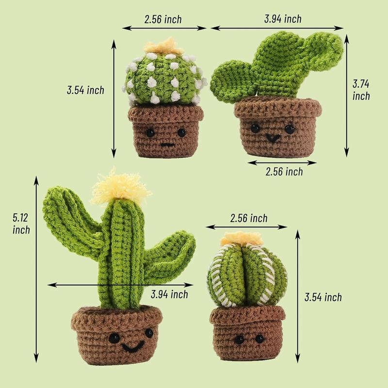 4 Style Cactus Crochet Kit for Beginner, Step-by-Step Crochet Tutorial Help to Easy Get Start, DIY Crochet Knitting Material Kit Include All Tools Needed, Best Gift for Friends and Someone You Love