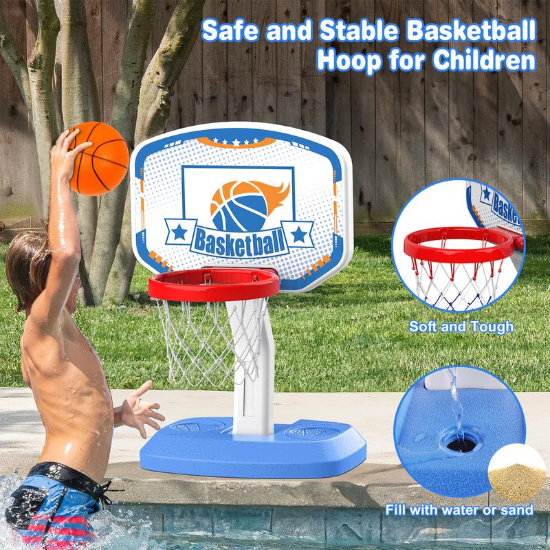 M SANMERSEN Pool Basketball Hoop - Adjustable Height Basketball Hoop for Indoor and Outdoor Poolside Play, Pool Toys Summer Water Games for Kids and Adults - Includes 6 Balls, 2 Nets and Pump indoor basketball