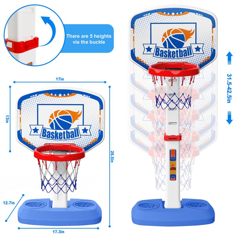 M SANMERSEN Pool Basketball Hoop - Adjustable Height Basketball Hoop for Indoor and Outdoor Poolside Play, Pool Toys Summer Water Games for Kids and Adults - Includes 6 Balls, 2 Nets and Pump indoor basketball