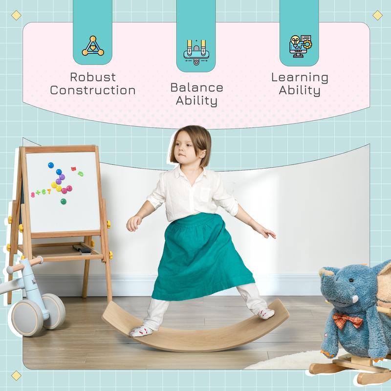 Qaba Balance Board Kids, Wooden Wobble Board for Children, 35 Inch Toddler Balance Board, Open Ended Learning Toy for Years 3-8