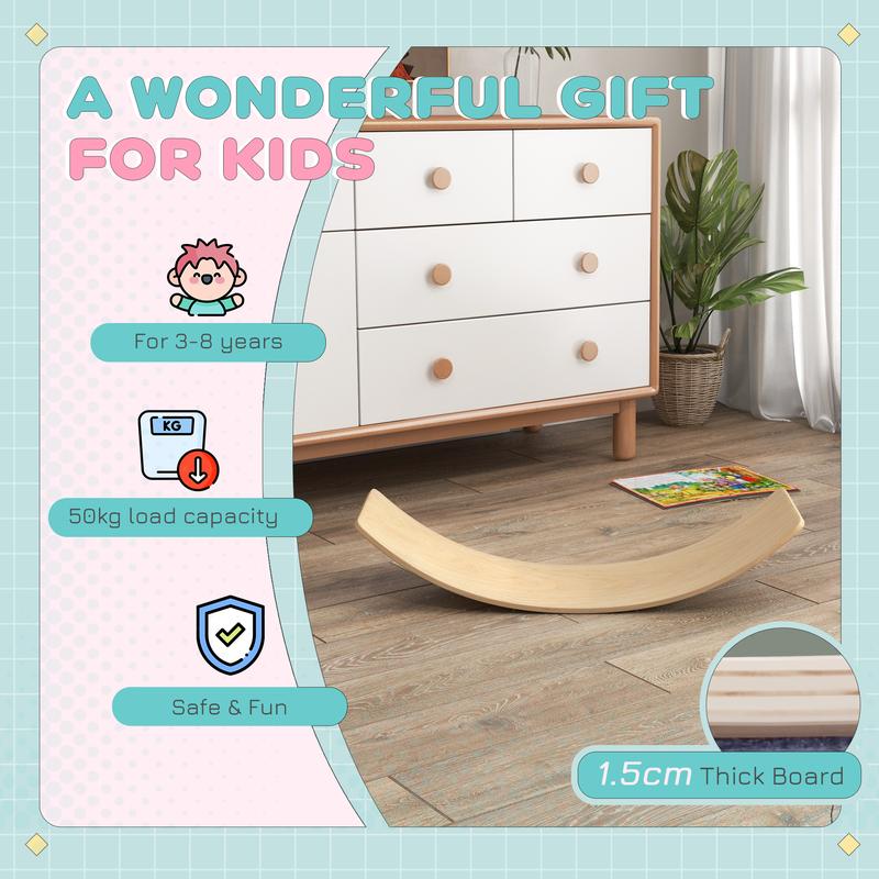 Qaba Balance Board Kids, Wooden Wobble Board for Children, 35 Inch Toddler Balance Board, Open Ended Learning Toy for Years 3-8