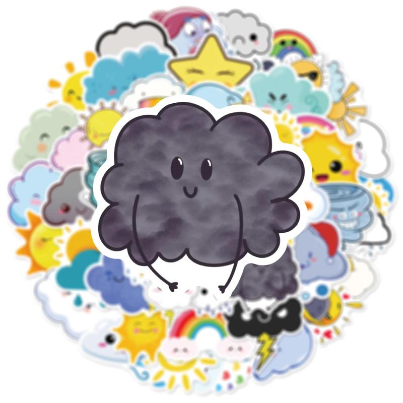 50pcs pack Cute Cartoon Weather Series Graffiti Stickers for Decorative Stickers, DIY Creative Toys