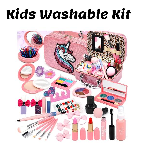 Kids Washable Makeup kit for Girl, Pretend Play Toddler & Non-Toxic Make Up Set, Real Makeup Child Princess for Christmas , Birthday new year gifts