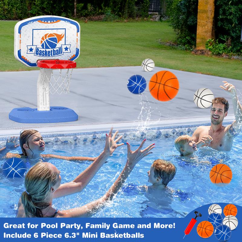 M SANMERSEN Pool Basketball Hoop - Adjustable Height Basketball Hoop for Indoor and Outdoor Poolside Play, Pool Toys Summer Water Games for Kids and Adults - Includes 6 Balls, 2 Nets and Pump indoor basketball