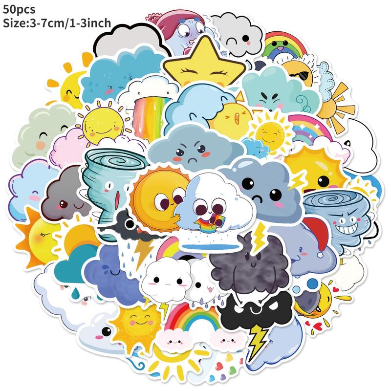 50pcs pack Cute Cartoon Weather Series Graffiti Stickers for Decorative Stickers, DIY Creative Toys