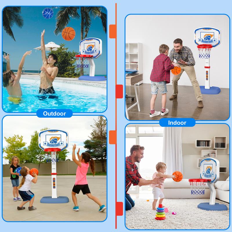 M SANMERSEN Pool Basketball Hoop - Adjustable Height Basketball Hoop for Indoor and Outdoor Poolside Play, Pool Toys Summer Water Games for Kids and Adults - Includes 6 Balls, 2 Nets and Pump indoor basketball