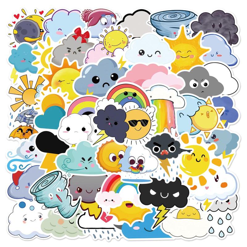 50pcs pack Cute Cartoon Weather Series Graffiti Stickers for Decorative Stickers, DIY Creative Toys