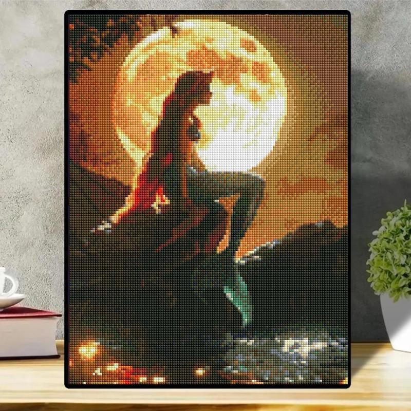 Moon & Mermaid Pattern DIY Diamond Arts Colorful Painting without Frame, 5D Drill Decor Handmade Art Crafts for Home Wall Decor