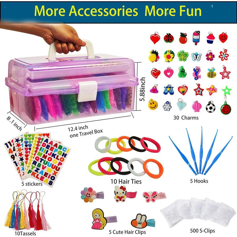 16800+ Loom Rubber Bands Bracelet Kit in 35 Colors, 600 S-clips, 300 Beads, 30 Charms,10 Zipper Hooks and More Accessories for DIY Rubber Bands Bracelet Making kit Girls Birthday Gifts (purple)