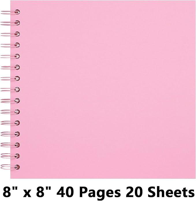 8X8 Inch DIY Scrapbook Photo Album, Kraft Blank Paper Scrap Book 40 Pages Memory Book for Wedding Family, Pink