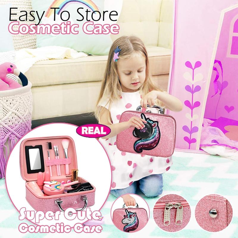 Kids Washable Makeup kit for Girl, Pretend Play Toddler & Non-Toxic Make Up Set, Real Makeup Child Princess for Christmas , Birthday new year gifts