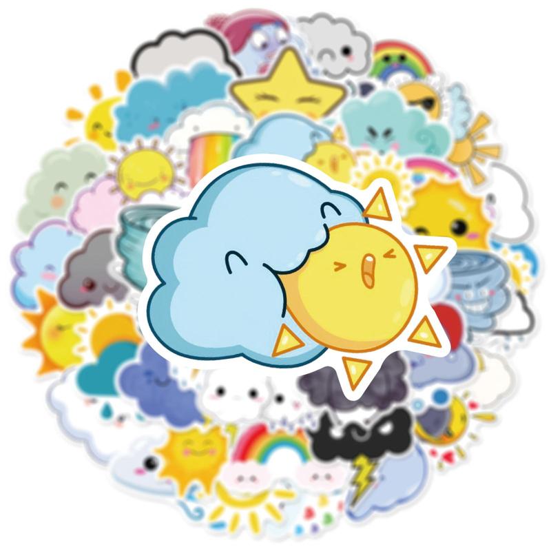 50pcs pack Cute Cartoon Weather Series Graffiti Stickers for Decorative Stickers, DIY Creative Toys