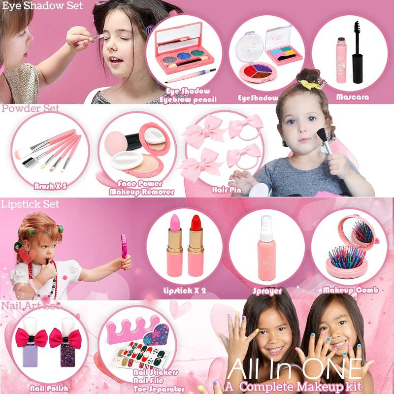 Kids Washable Makeup kit for Girl, Pretend Play Toddler & Non-Toxic Make Up Set, Real Makeup Child Princess for Christmas , Birthday new year gifts