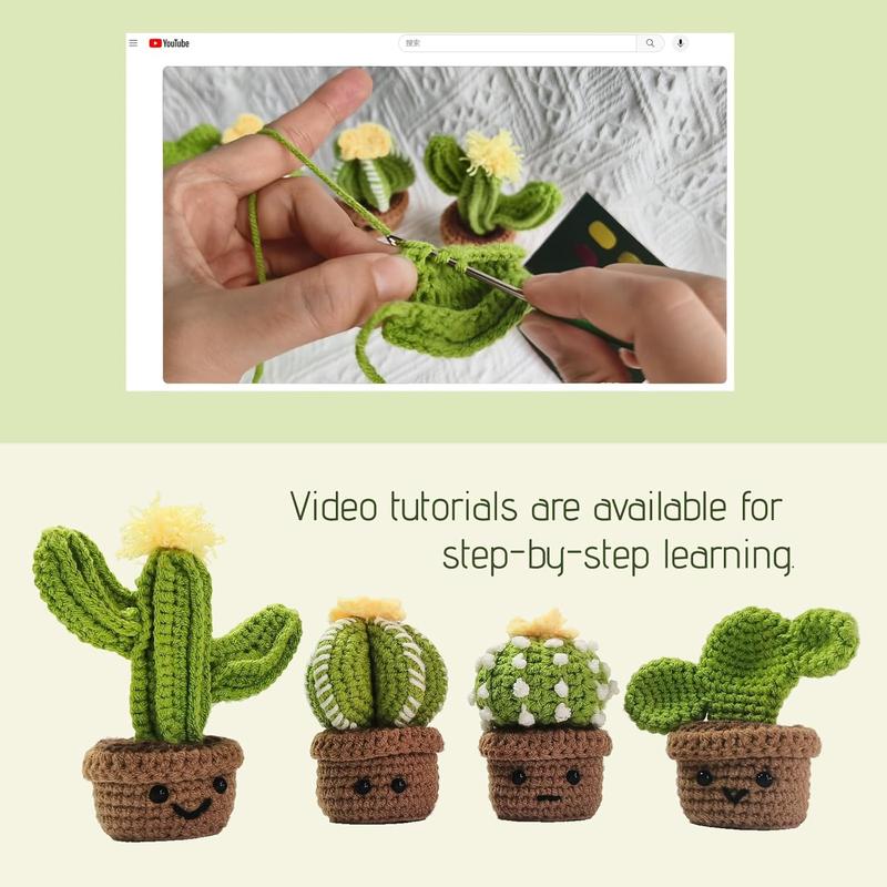 4 Style Cactus Crochet Kit for Beginner, Step-by-Step Crochet Tutorial Help to Easy Get Start, DIY Crochet Knitting Material Kit Include All Tools Needed, Best Gift for Friends and Someone You Love