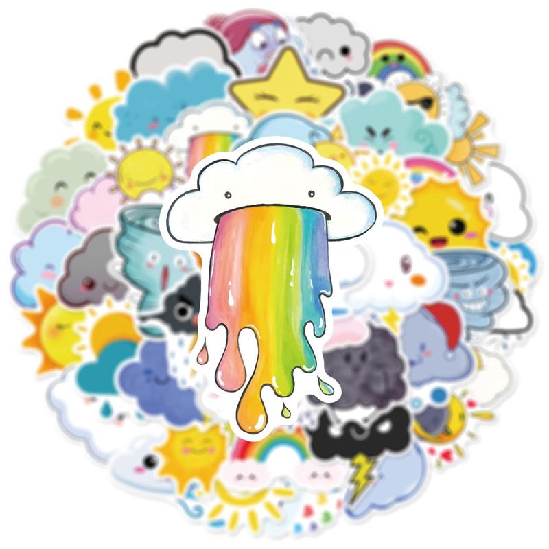 50pcs pack Cute Cartoon Weather Series Graffiti Stickers for Decorative Stickers, DIY Creative Toys