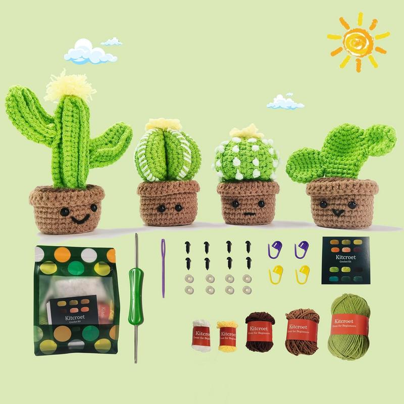 4 Style Cactus Crochet Kit for Beginner, Step-by-Step Crochet Tutorial Help to Easy Get Start, DIY Crochet Knitting Material Kit Include All Tools Needed, Best Gift for Friends and Someone You Love