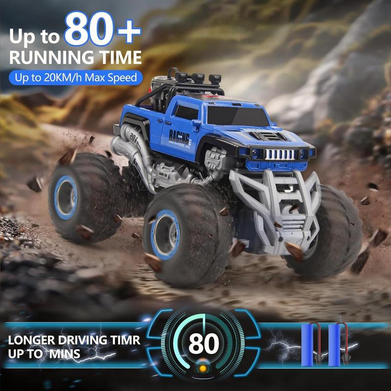 Remote Control Monster Truck 2.4GHz Remote Control Car, RC Monster Truck 2 Battery 80 Mins+,1:16 Scale Indoor Outdoor All Terrain Spray Remote Monster Trucks for Boys 4-7 8-12 and Girls