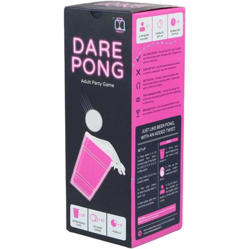 Drinking Game for Adults, Bachelorette Party Games, Adult Party Games - Full Beer Pong Set and 50 Coasters with Dares - Perfect for Couples Card Game, 21st Birthday Gifts for Her