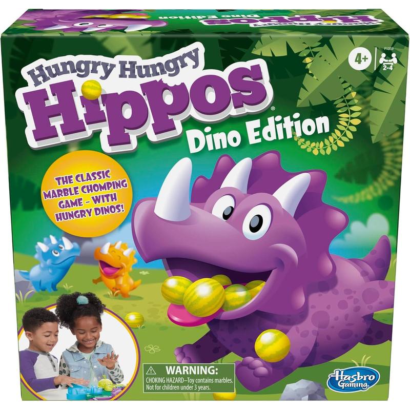 Hasbro Gaming Hungry Hungry Hippos Dino Edition Board Game, Pre-School Game for Ages 4 and Up; for 2 to 4 Players ( Exclusive)