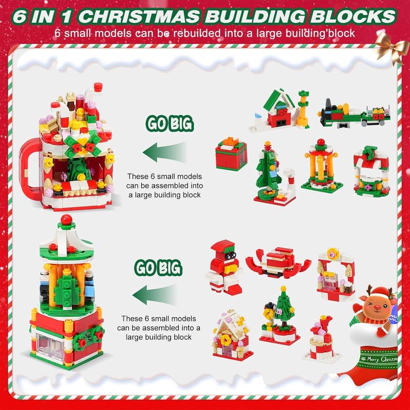 Christmas Advent Calendar 2024 with 1075 count Building Blocks for , 24 Days Christmas Countdown Calendars 24 In 4 Building Blocks Stem Toys for Boys Girls Stocking Stuffers Holiday Gifts (CT886)