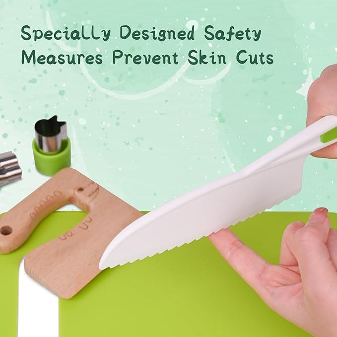 [Cooking Toy Set]Foster Skills & Fun Kids,Knives for Real Cooking,Wooden Kids Kitchen Knife Set Include Serrated Edges Plastic Knife,Crinkle Cutter Y Peeler Cutting Boards and Wood Safe Knife,13 17 28 Counts Cooking Set:Safe Culinary Tools For Kids