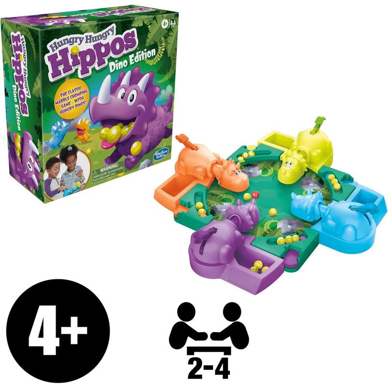 Hasbro Gaming Hungry Hungry Hippos Dino Edition Board Game, Pre-School Game for Ages 4 and Up; for 2 to 4 Players ( Exclusive)