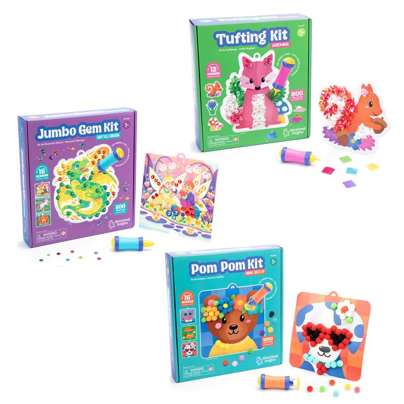 EDUCATIONAL INSIGHTS Ultimate Craft Kit for Kids: Tufting, Pom Poms, and Jumbo Gems, Ages 5+