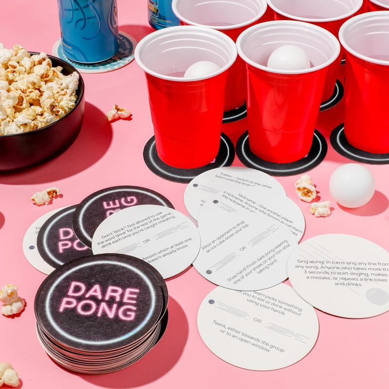 Drinking Game for Adults, Bachelorette Party Games, Adult Party Games - Full Beer Pong Set and 50 Coasters with Dares - Perfect for Couples Card Game, 21st Birthday Gifts for Her