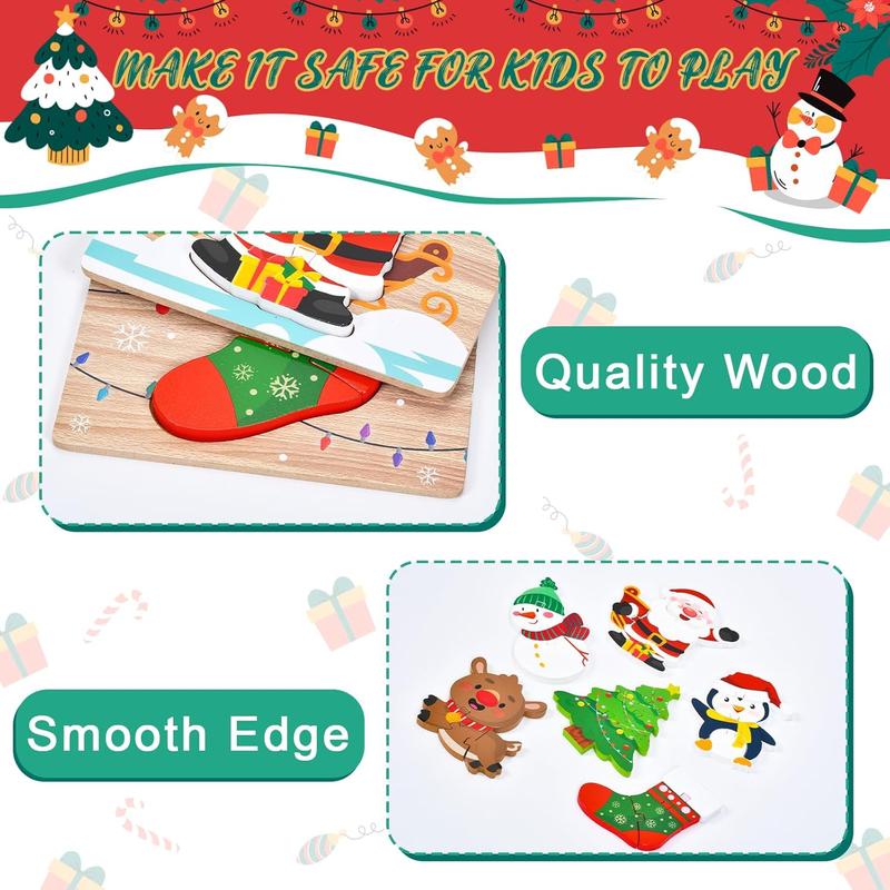 6 Pack Christmas Wooden Puzzles for Kids Christmas Stocking Stuffers for Toddlers 1-3 2-4 Toddler Christmas Toys Party Favors Gifts