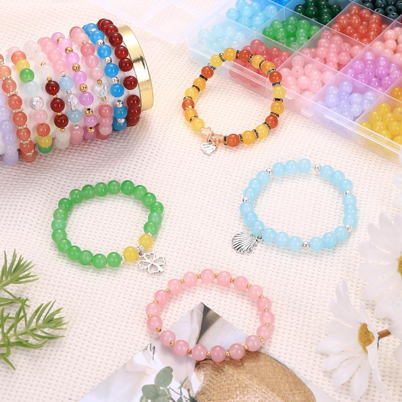 671pcs Glass Beads Bracelet Making Kits 30 Colors 8mm Crystal Beads for Jewelry Making Round Gemstone Stone Beads with Rondelle Spacer Beads DIY Crafts for Girls Adults