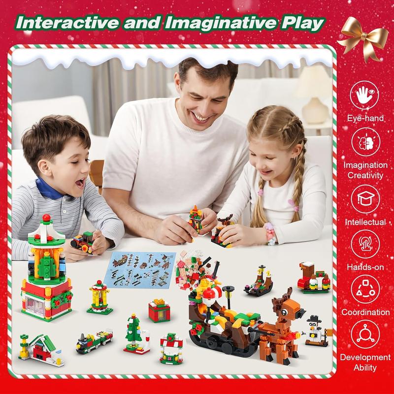 Christmas Advent Calendar 2024 with 1075 count Building Blocks for , 24 Days Christmas Countdown Calendars 24 In 4 Building Blocks Stem Toys for Boys Girls Stocking Stuffers Holiday Gifts (CT886)