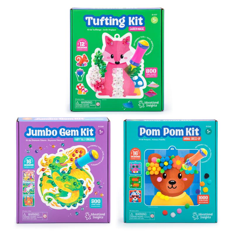 EDUCATIONAL INSIGHTS Ultimate Craft Kit for Kids: Tufting, Pom Poms, and Jumbo Gems, Ages 5+