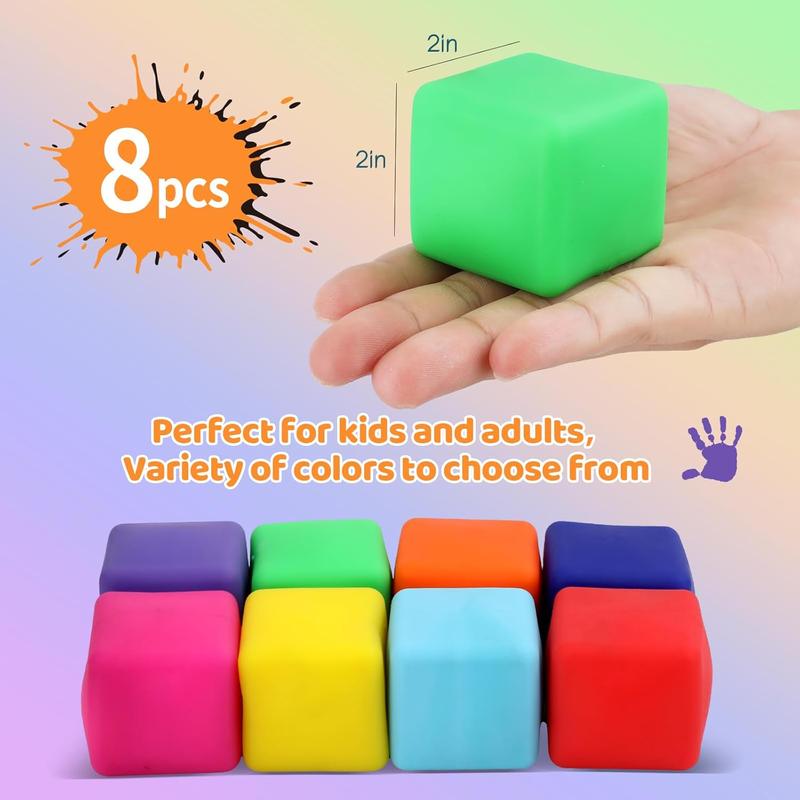 Stress Cube 8 Pack,Stretchy Fidget Toy for Anxiety Stress Relief,Classroom Stress Ball Toys,Cube Squishies for Adults Kids Children Teens