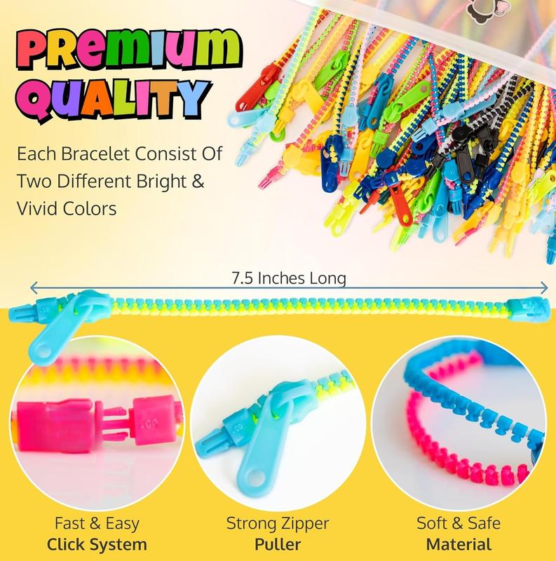 Quiet Fidget Toys Party Favors for , Friendship Zipper Bracelet 7 1 2 Sensory Bulk Set, Kit for Valentines, Birthday Goodie Bags, Easter Egg & Pinata Fillers, Student Incentive (36 Pack)