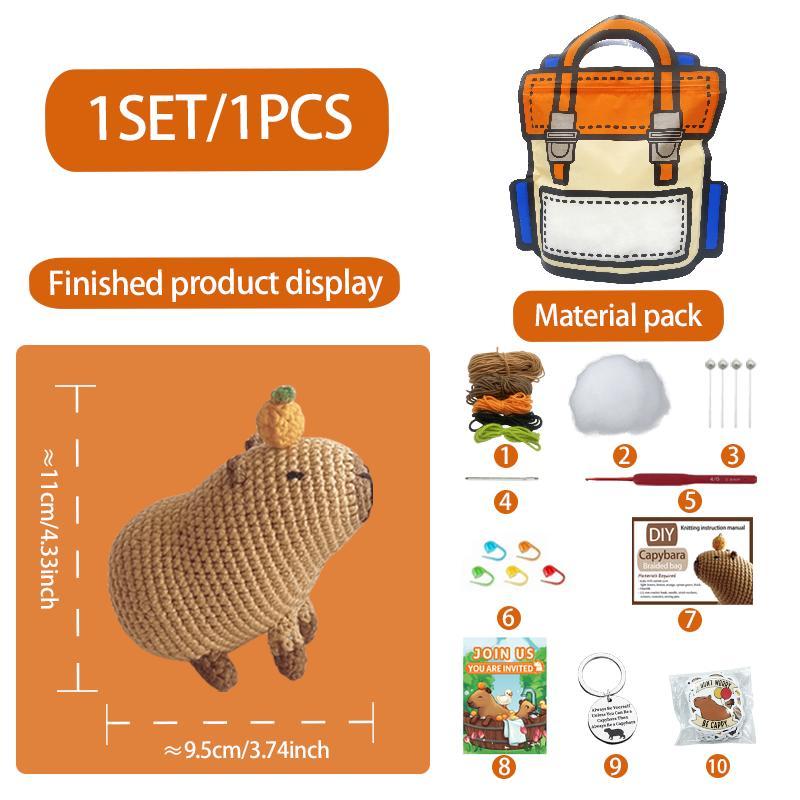 Cute Capybara Design Crochet Kit, 1 Set DIY Lovely Animal Crochet Material Pack with Random Color Accessories & Random Stickers, Knitting Kit, Summer for Gift