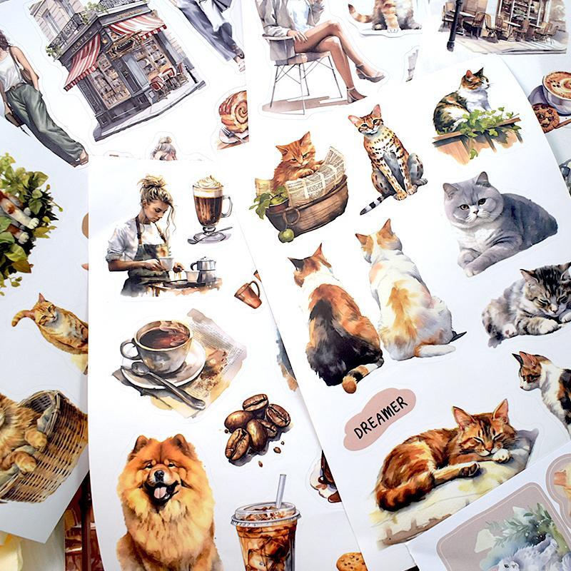 Kitty Cafe Themed Sticker Book, 20pcs pack Cute Cat & Coffee & Food Pattern Sticker, Decorative Sticker for DIY Scrapbook & Journal Making